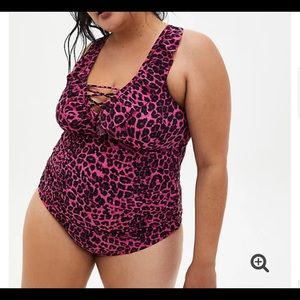 Torrid Pink Leopard Ruffle One Piece Swimsuit 0